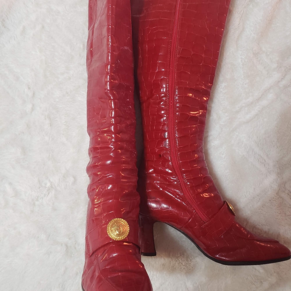 Red leather boots
